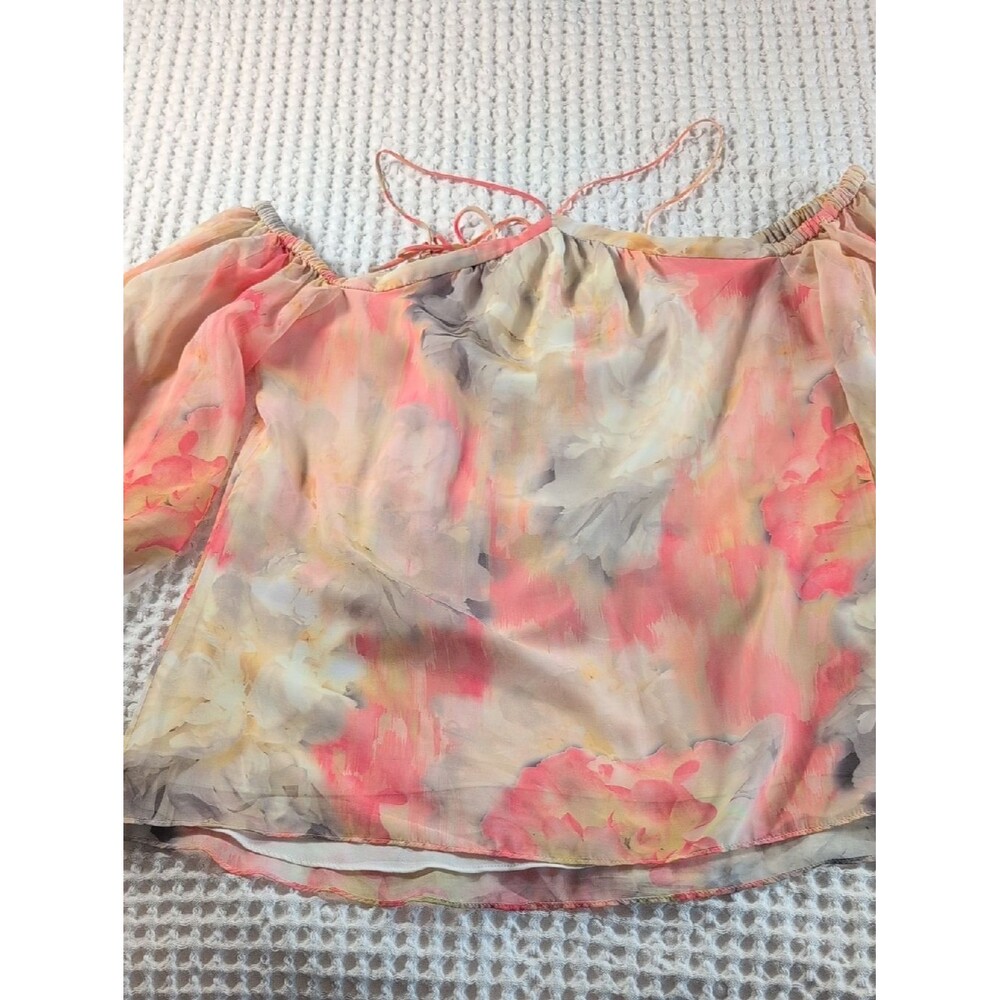 White House Black Market Pink Watercolor Off-Shoulder Blouse Size S